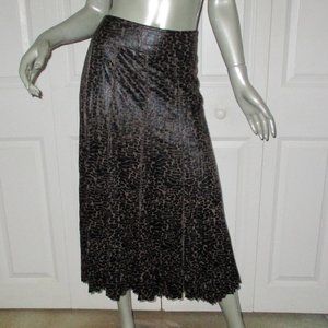 ALBERTO MAKALI Brown & Black Animal Print Pleated Mid-Calf Skirt